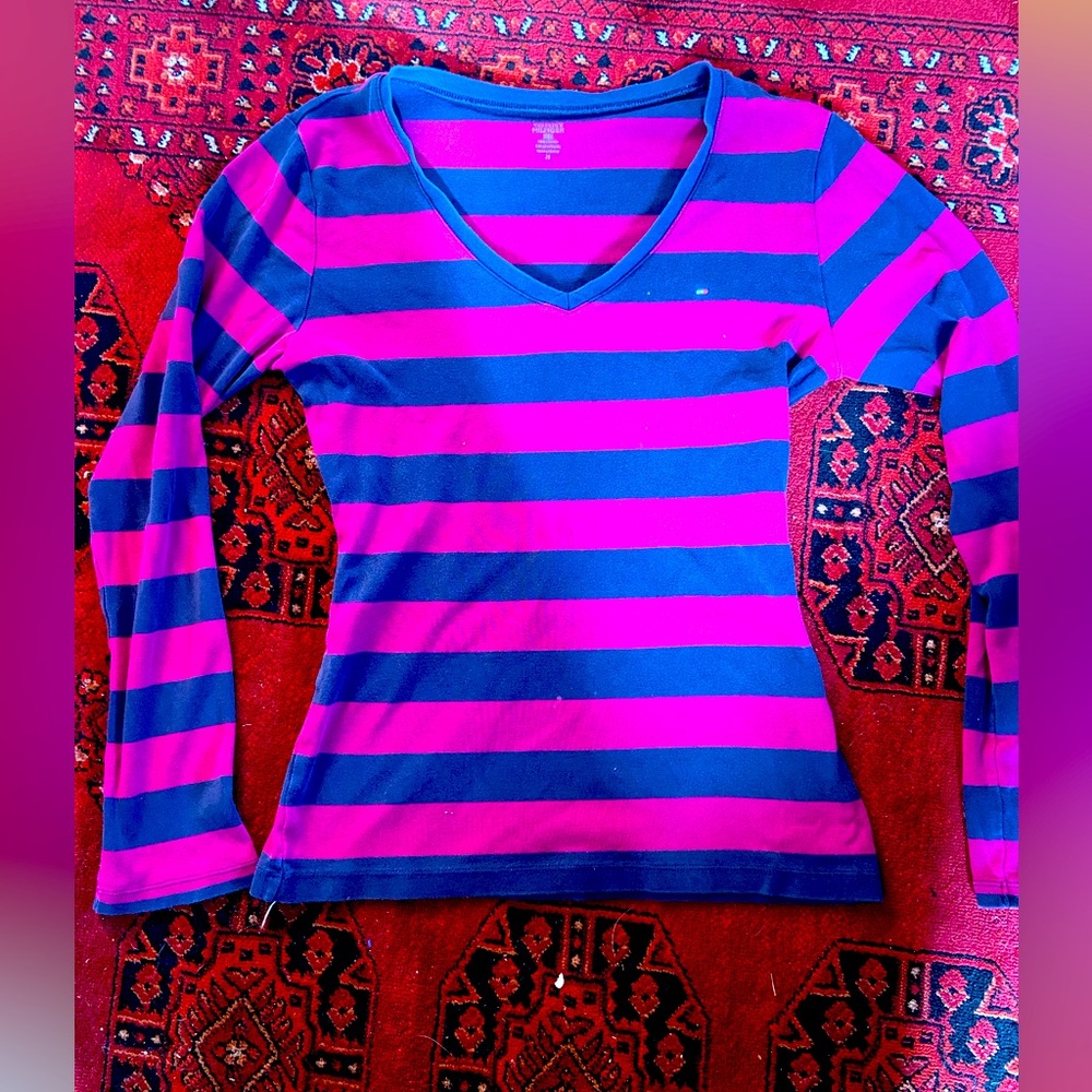 Striped Long Sleeve Top - Magenta and Navy